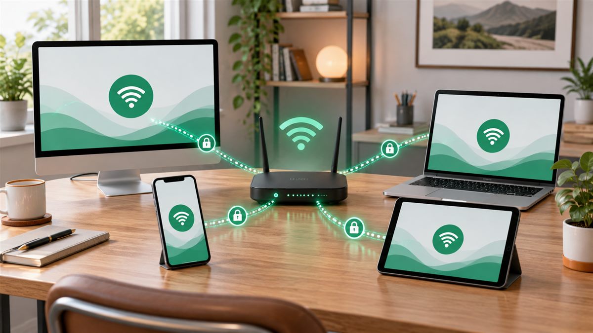 在Windows、macOS、Android和iOS设备上核对连接状态的示意图